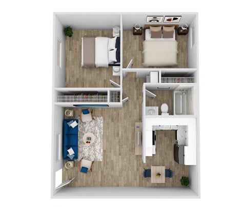 Floor plan for 2 beds, 1 bath, 750 sqft